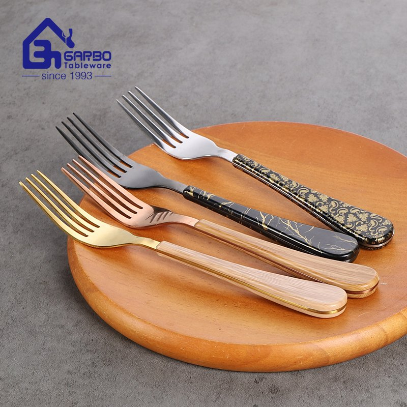 Plastic Fake Wooden Pattern Handle Stainless Steel Cutlery Dinner Fork