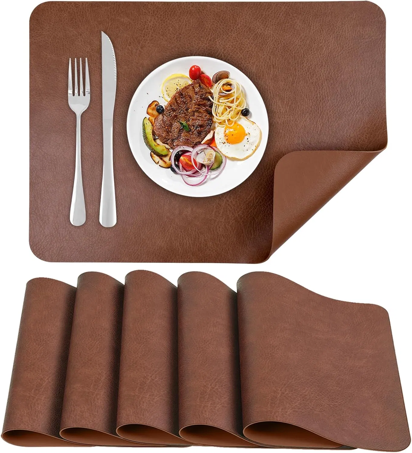 Faux Leather Placemats Set of 6 Table Mats Heat Resistant Reversible Place Mats, Waterproof Wipeable Dining Table Place Mats for Home Party Outdoor, 15.8 X 11.8