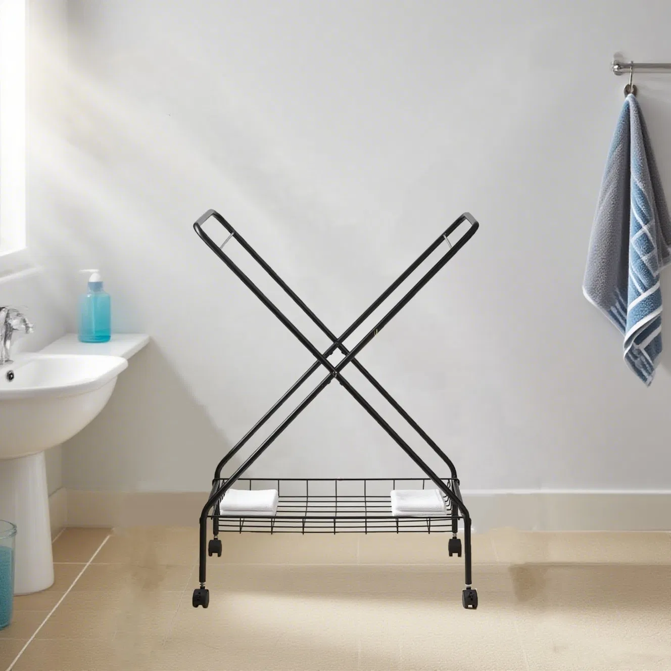 Customized Rectangle Rolling Canvas Hotel Home Laundry Cart Basket Hamper with Wheels
