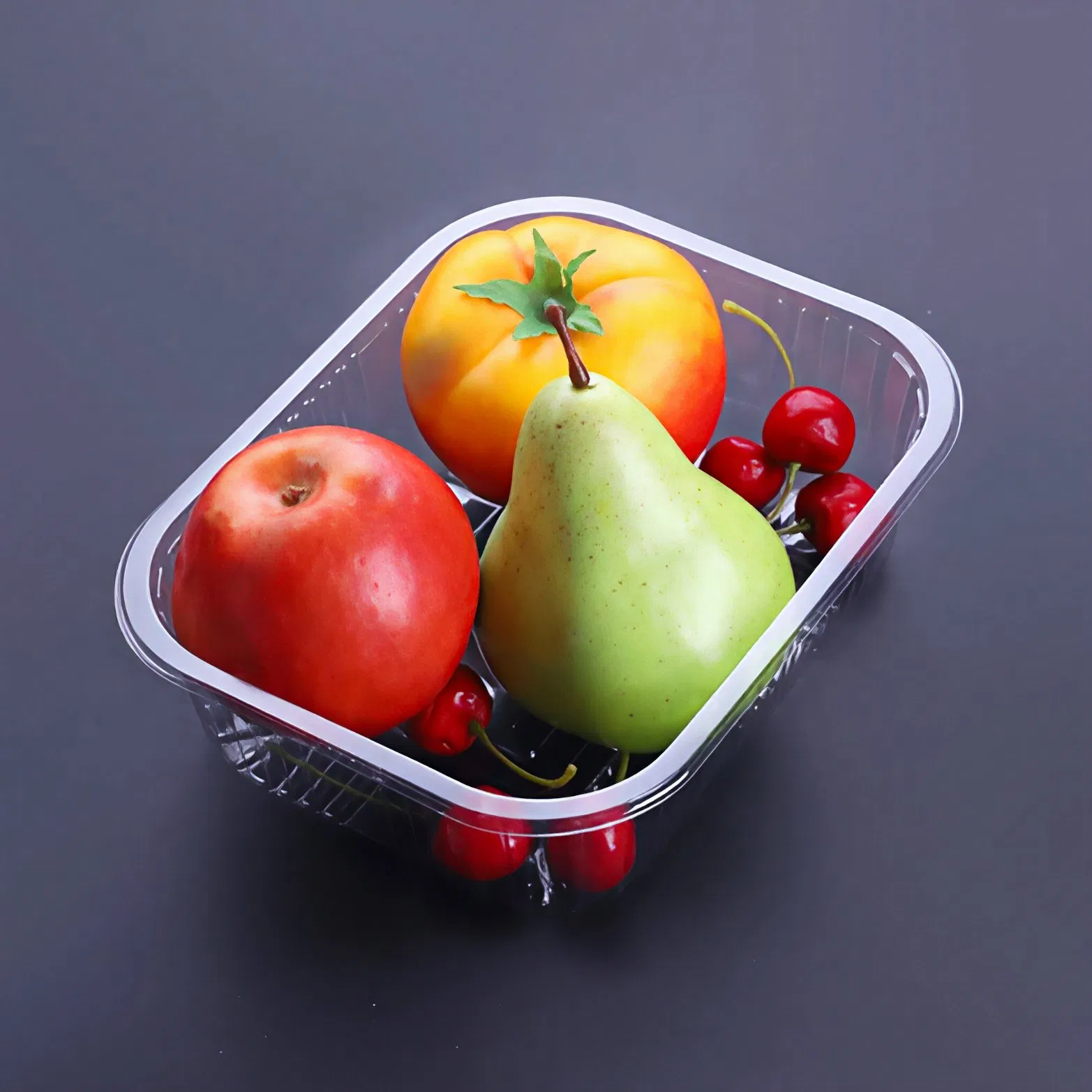 Customizable Plastic Durable Transparent Pet Pear Apple Tray for Farm Market Fruit Store Display