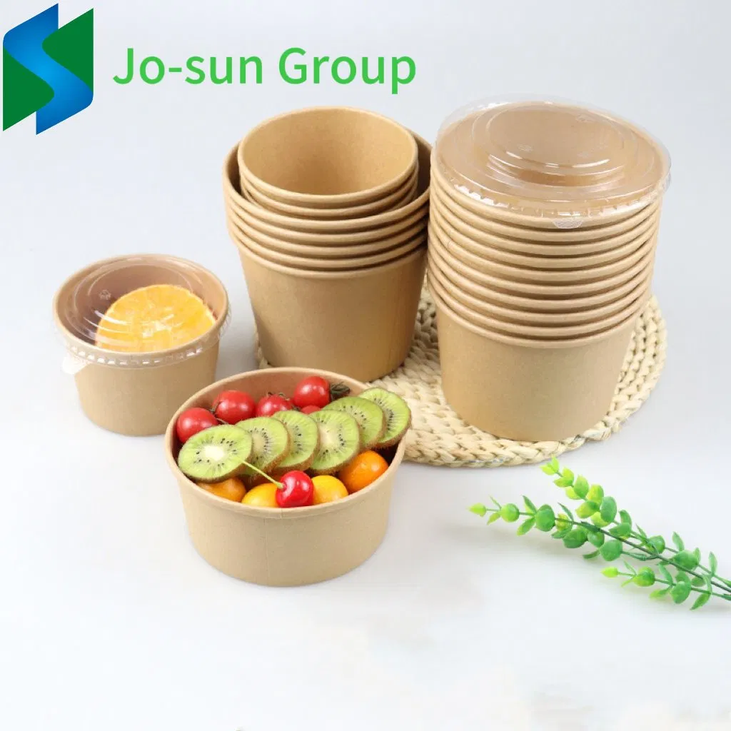 Jo-Sun Take Away Paper Container Salad Bowls 500ml 750ml 1000ml 1100ml 1300ml Disposable Kraft Paper Round Bowl for Food Packaging