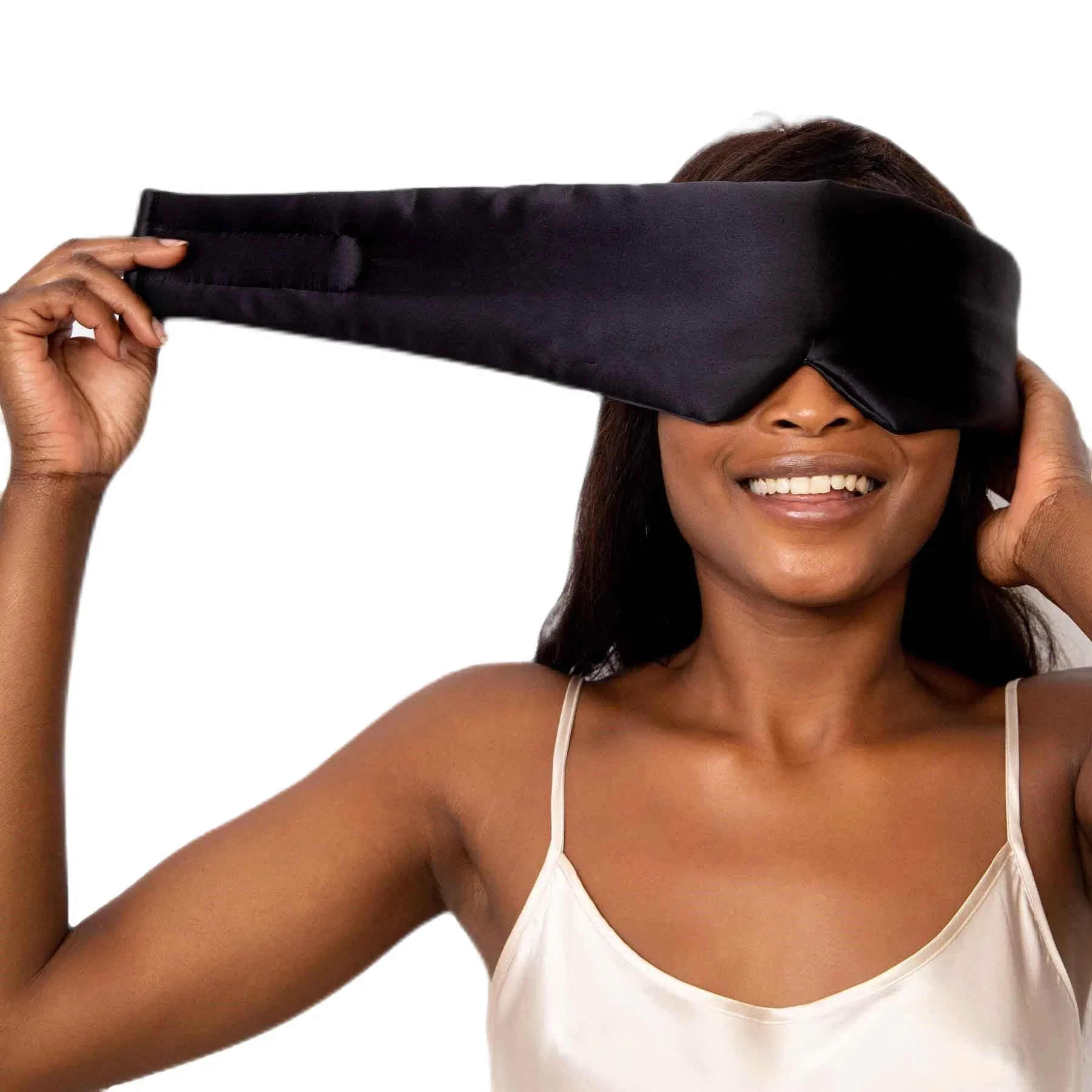 Latest Design No Pressure Sound Muffling Big Adjustable Strap Wide Band Double Filled 100%Pure Silk Sleep Mask