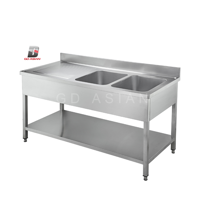 European Style Stainless Steel Sink with One Basin in Center Square Stainless Steel Legs