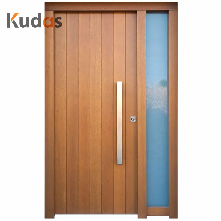 Customized Front Main Entrance Solid Villa Swing Pivot Wooden Doors with Glass Sidelights