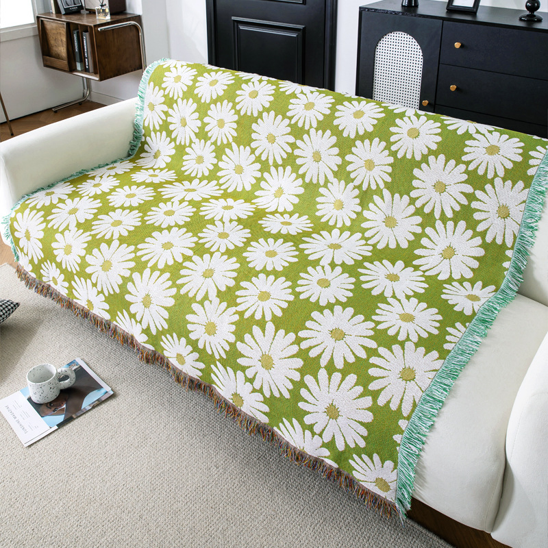 Плед плетеный жаккард с цветами для кемпинга