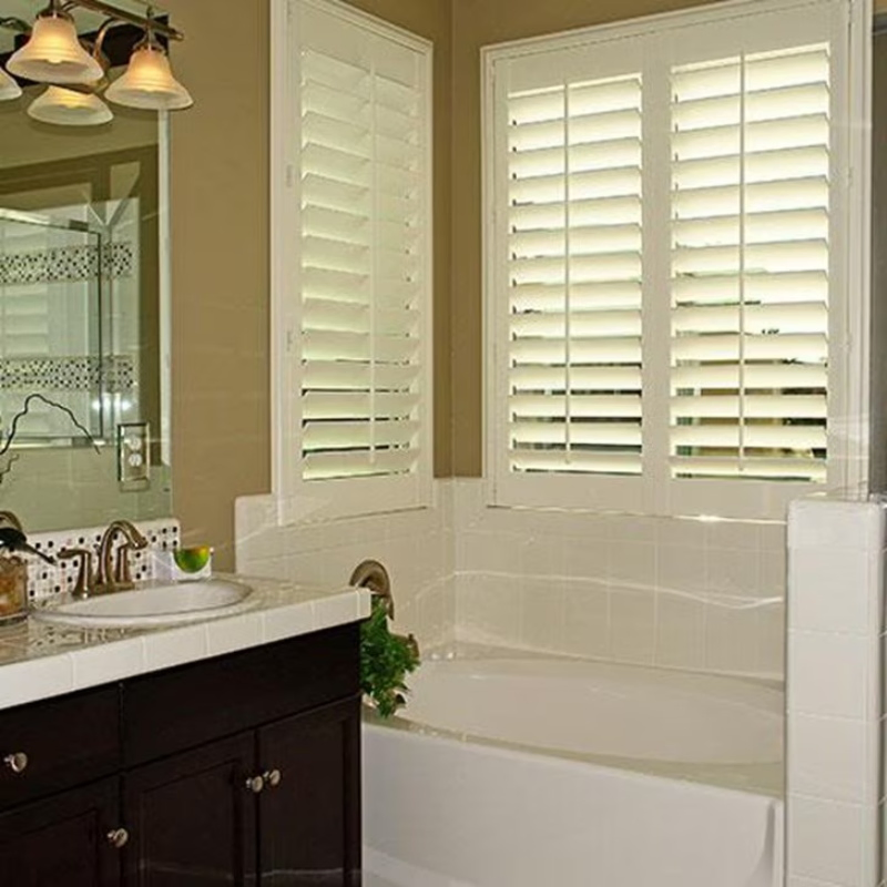 White Real Wood Plantation Shutters with PVC Blinds Modern Design Bay Window Sliding Roller Louver England