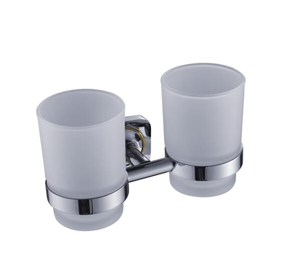 Brass Polished Chrome Double Tumbler Holder Bathroom Cup for Toothbrush and Toothpaste