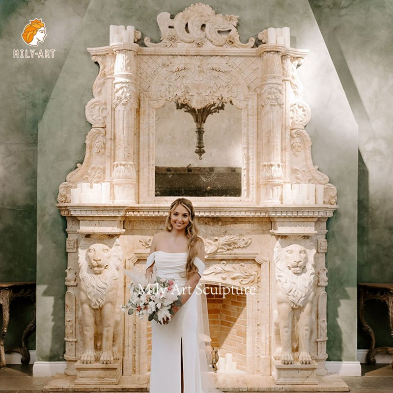 Large Stone Two Layer Overmantel Double Marble Fireplace Surround