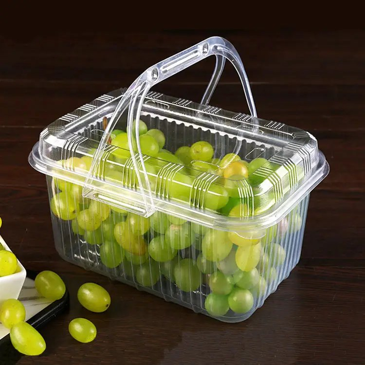 Transparent Plastic Boxes Strawberry Picking Basket Disposable Grape Packing Box with Handle