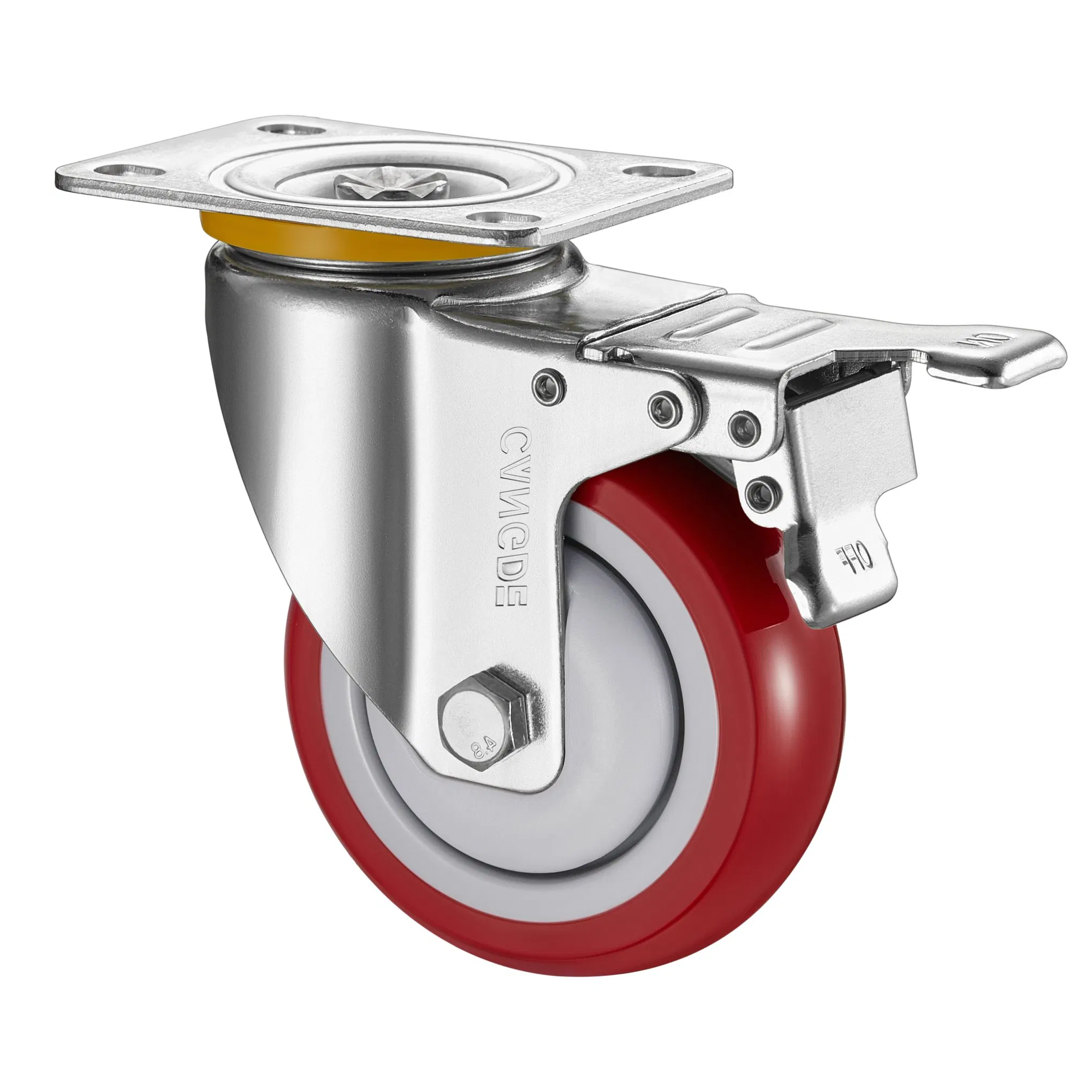 Medium Duty Red Polyurethane Casters - 2.5" 3" 4" 5", Fixed Swivel Brake Types