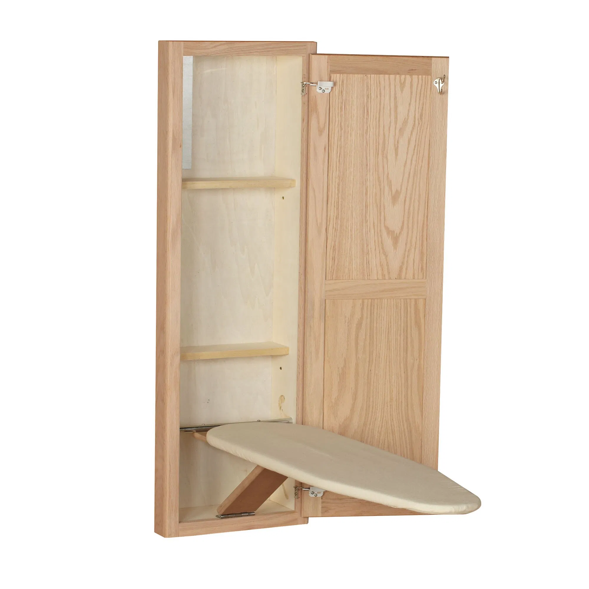 White Ironing Board Cabinet in-Wall Recessed Ironing Board Cabinet with Storage Shelves