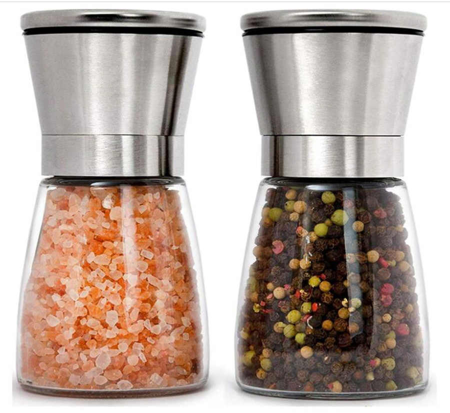 Мельница для перца и соли из нержавеющей стали и стекла