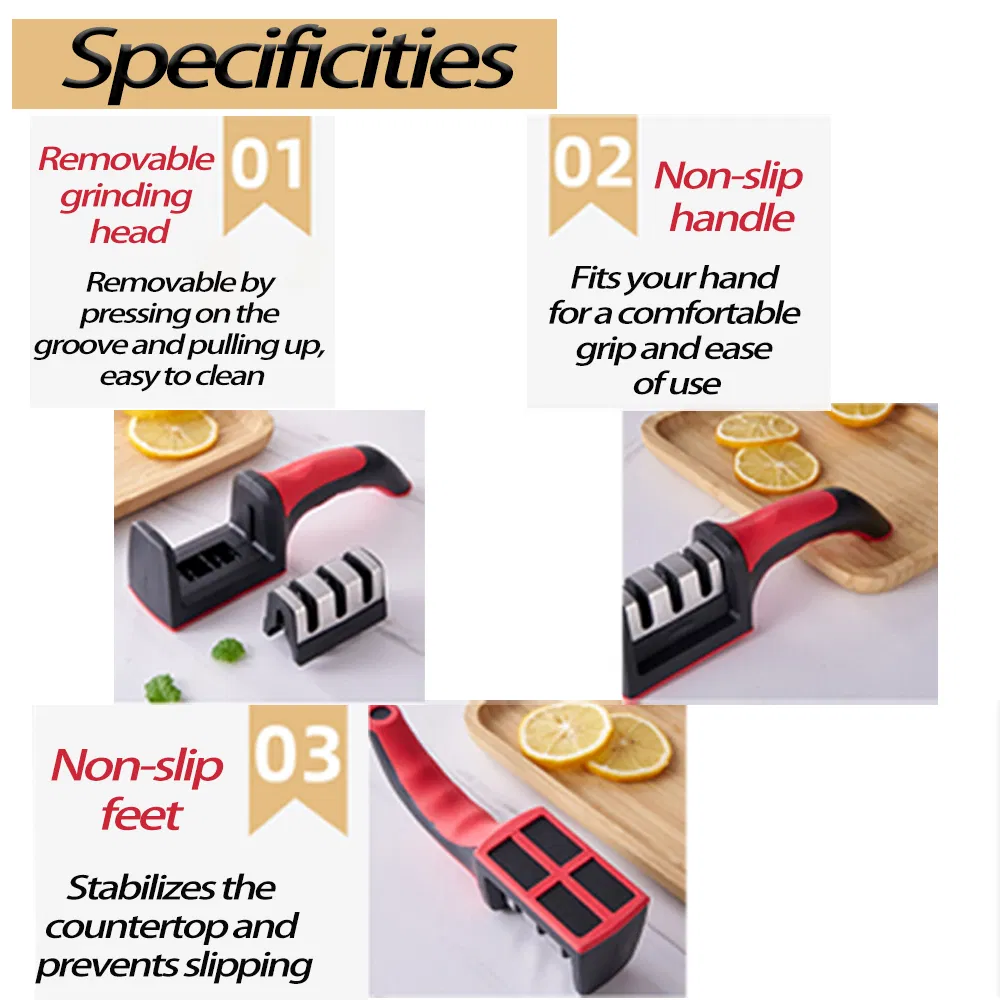 3 Stages Type Sharpening Tool Knife Sharpener Handheld Multi-Function with Non-Slip Base Kitchen Knives Knife Sharpener