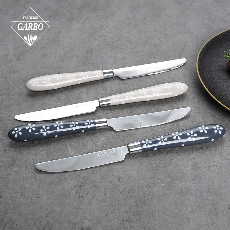 Sharp Blade Durable Ss 13/0 Dinner Knife Mirror Stainless Steel Knife with Printing Flower PP Plastic Handle