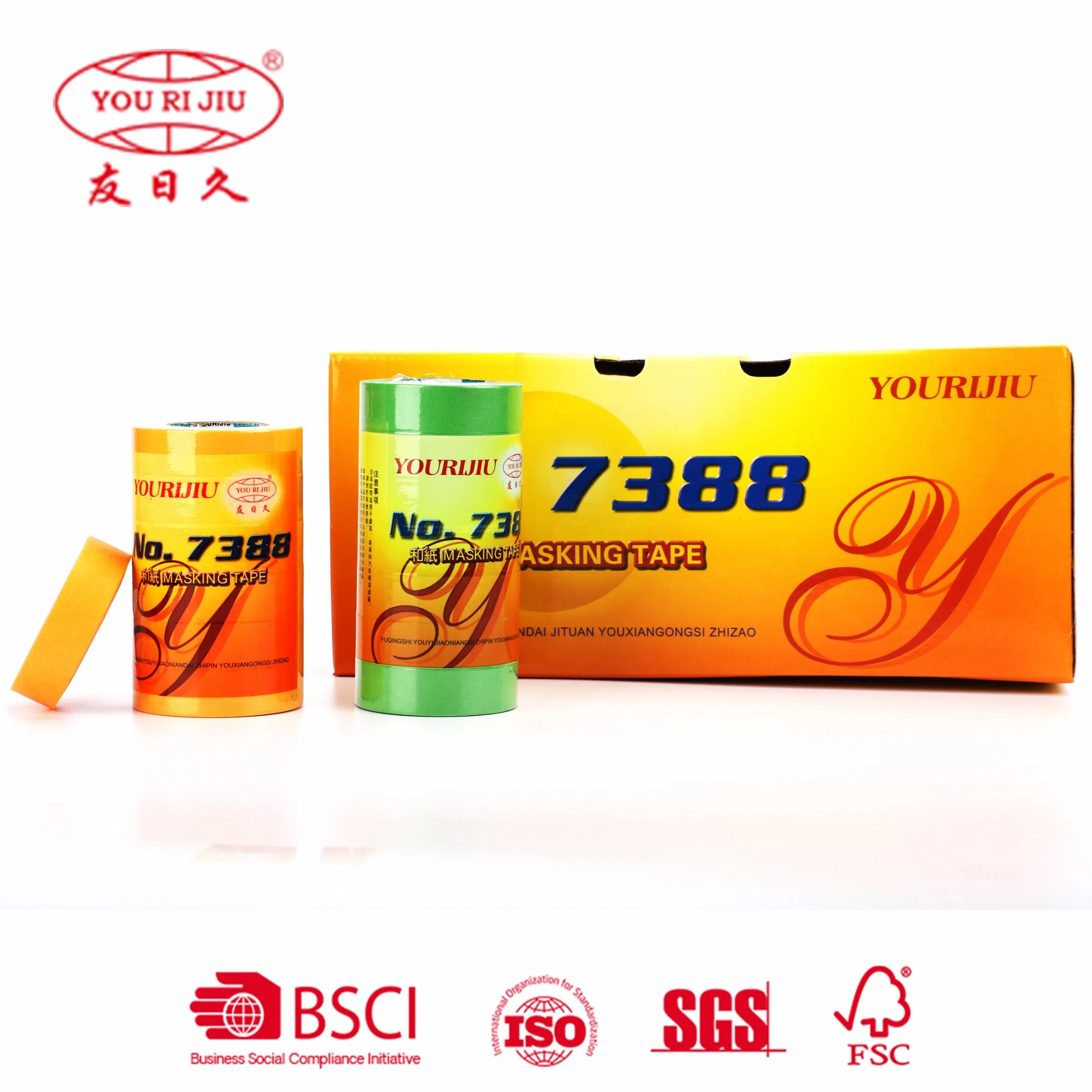 Yourijiu Removable No Residue Smooth Surface Waterbased Solvent Anti-Nitro Orange Green Washi Paper Adhesive Tape for Sports Equipment