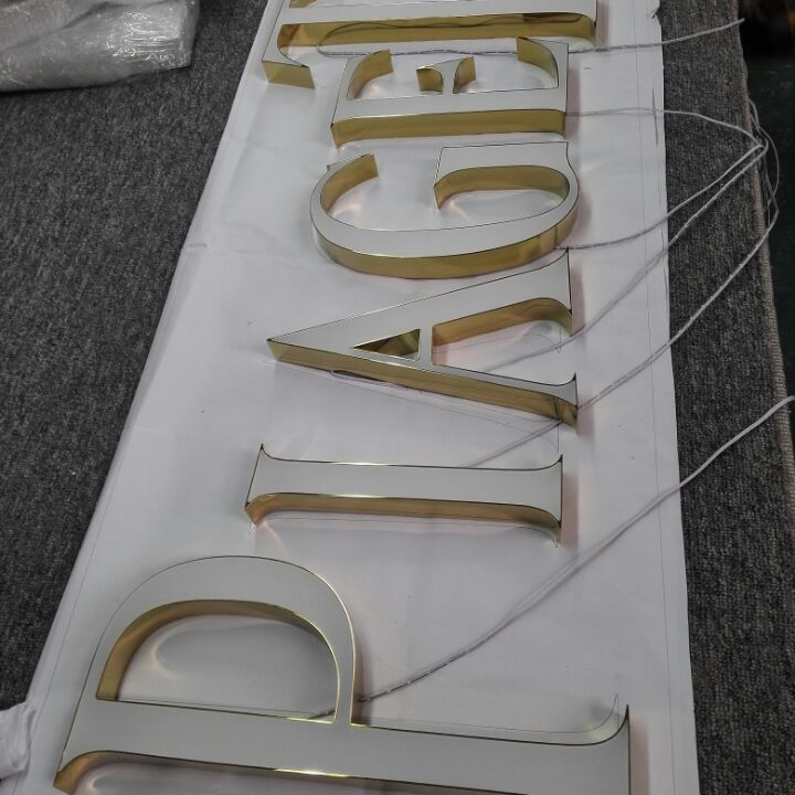 Custom 3D Gold Mirror Signs LED Channel Letters Illuminated Sign for Luxury Brand