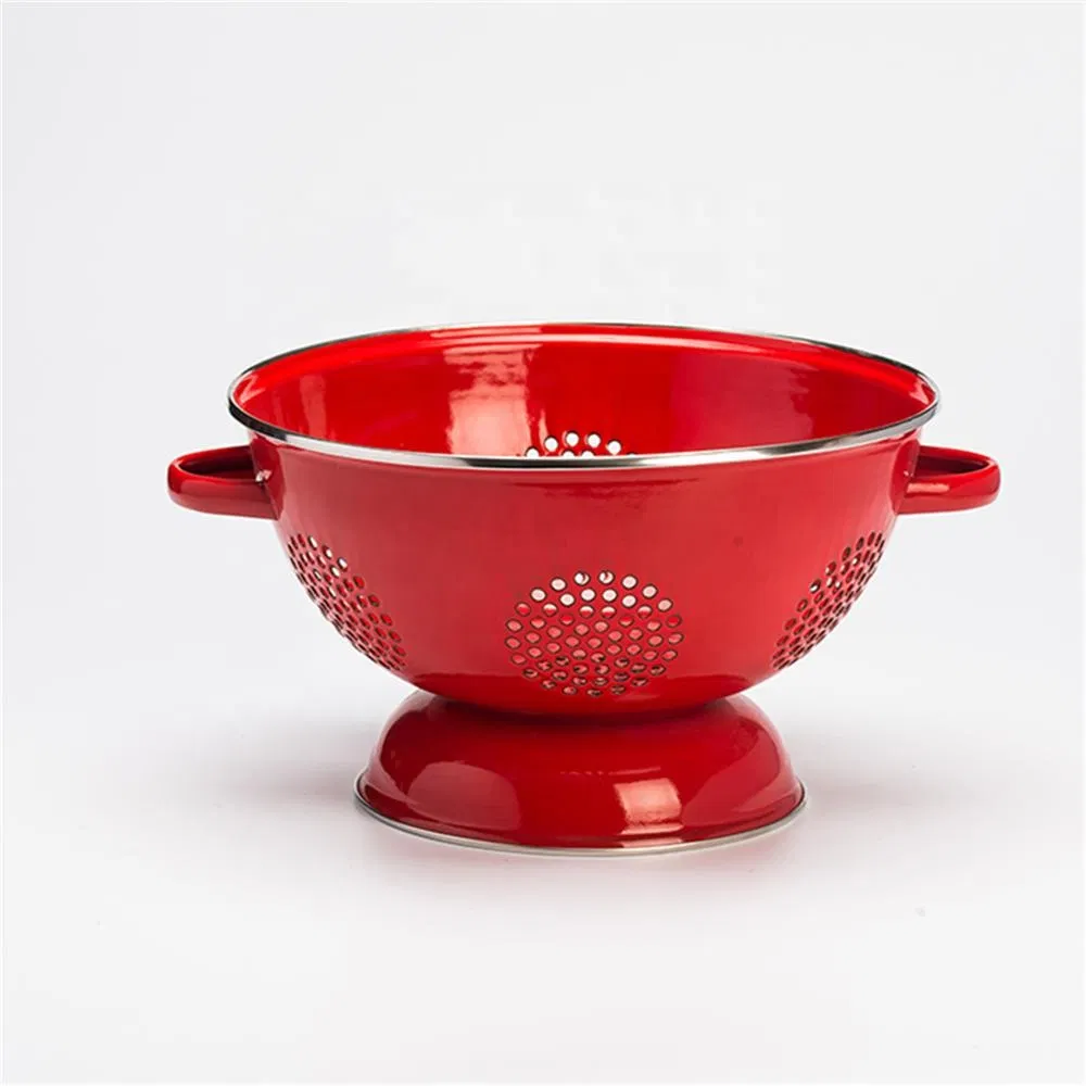 High Quality Tableware Enamel Colander with Stainless Steel Rim in Hot Sale