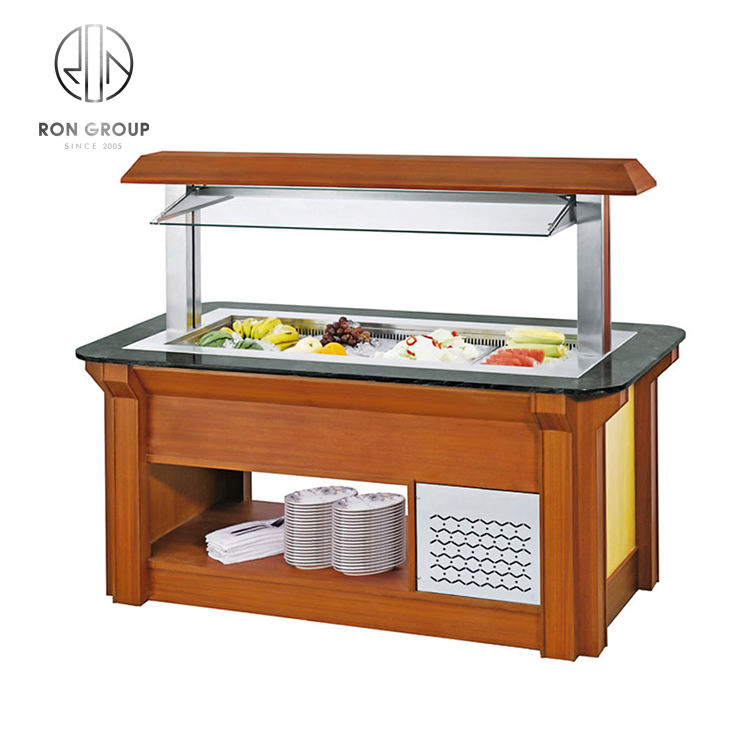 Wholesale Customized Commercial Restaurant Hotel Food Dinner Cutlery Storage Wood Stainless Steel Buffet Table Counter