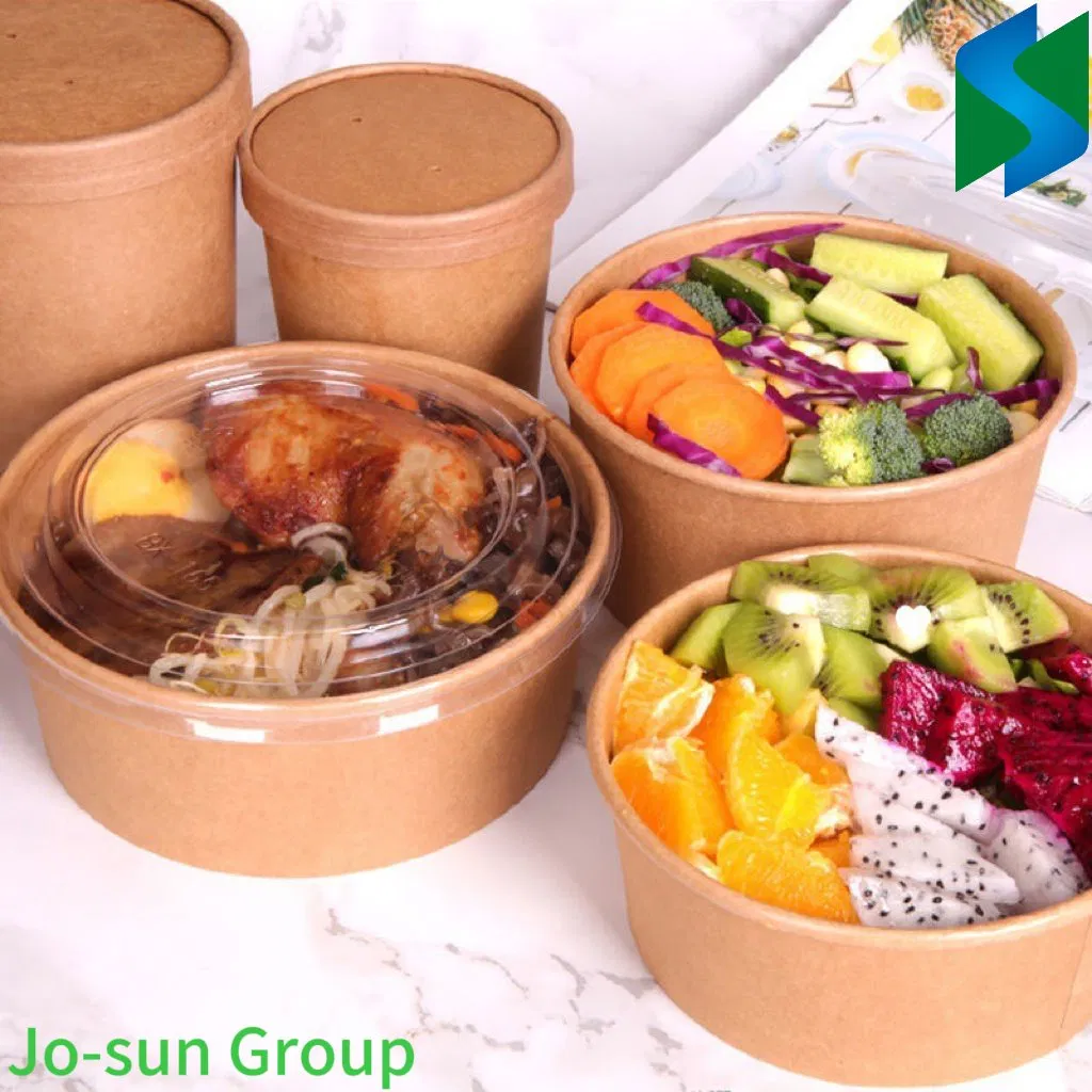 Jo-Sun Disposable Water and Oil Resistant Biodegradable Kraft Paper Round Bowl and Soup Bucket