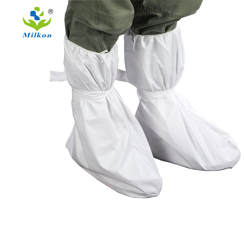 Wholesale Price Foot Protection Microporous Laminate High Knee Booties Shoe Covers White Waterproof Boots Cover Disposable
