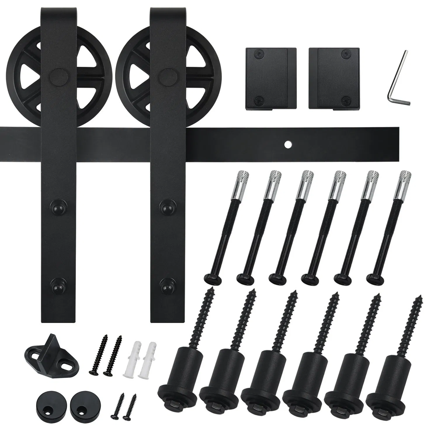 Black Wheel Matte Carbon Steel Sliding Barn Door Hardware Track Kit