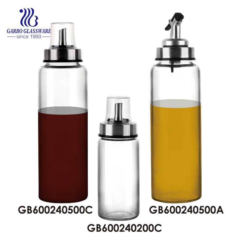 Wholesale Heat Resistant Bamboo Cover Kitchen 600ml Borosilicate Glass Oil Bottle with Silicone Dust Plug