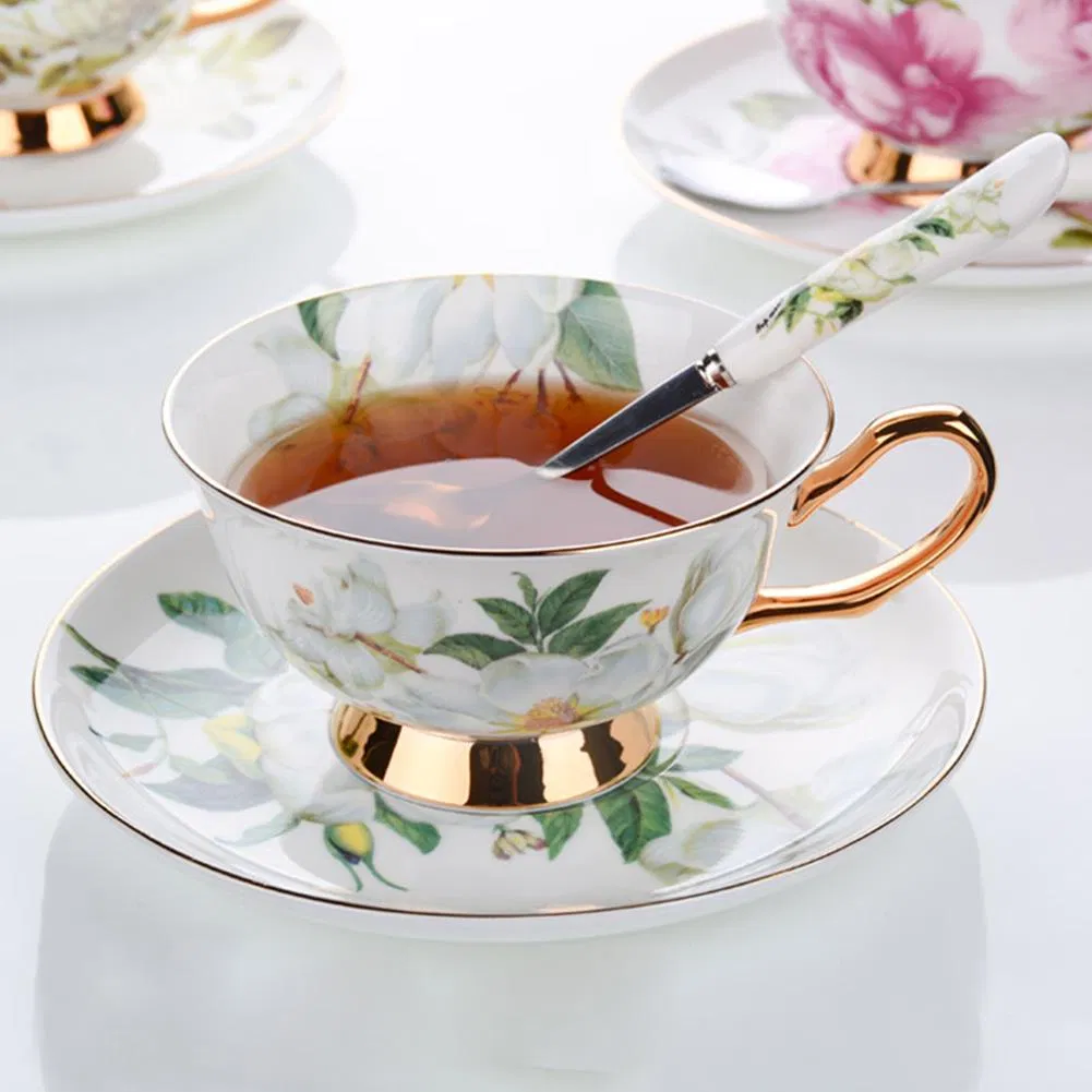 Hot Sale Royal Vintage Rose Flower Ceramic Tea Coffee Cup with Saucer