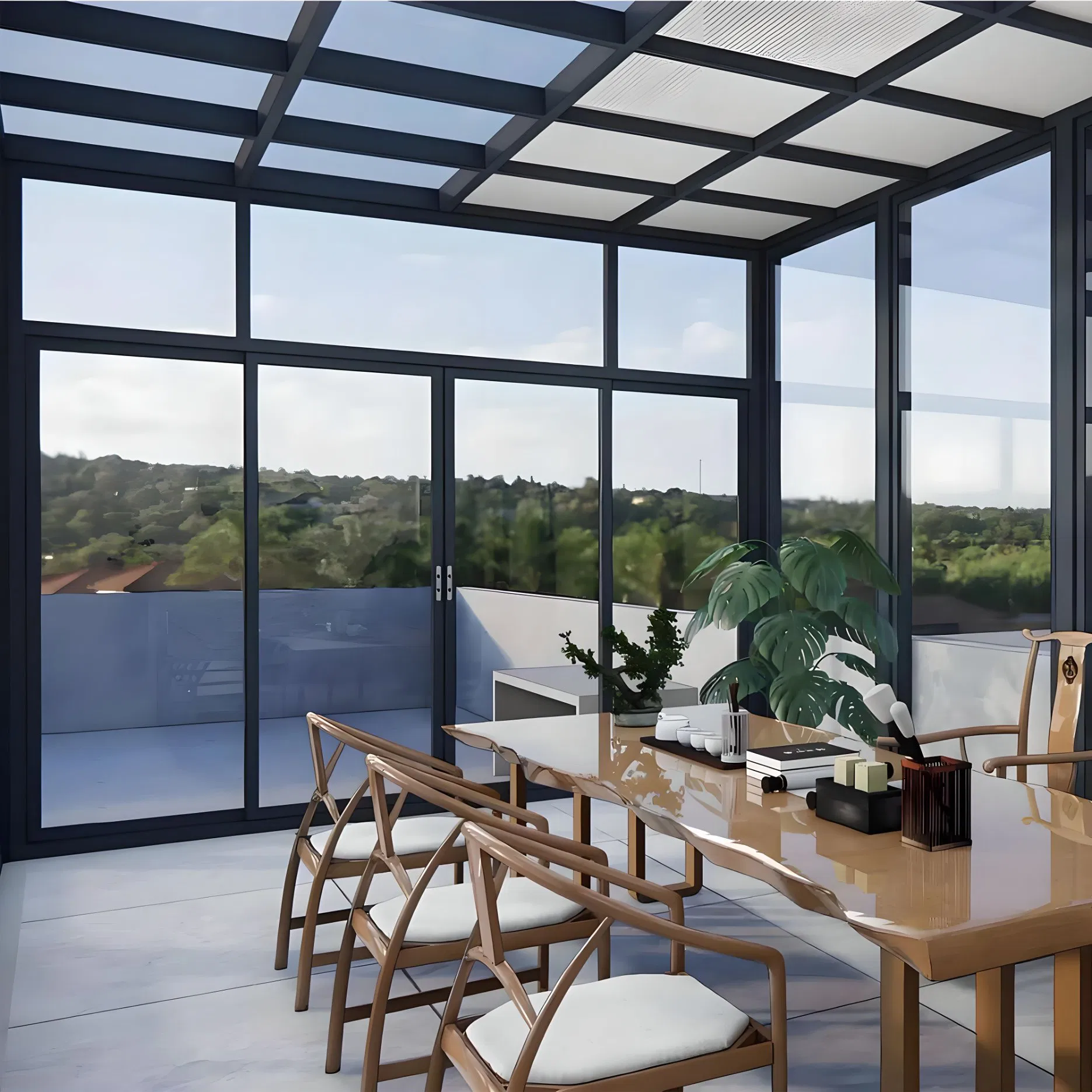 China Manufacturer Aluminum Sunrooms Glass Houses Winter Garden for Villas Terrace Roof