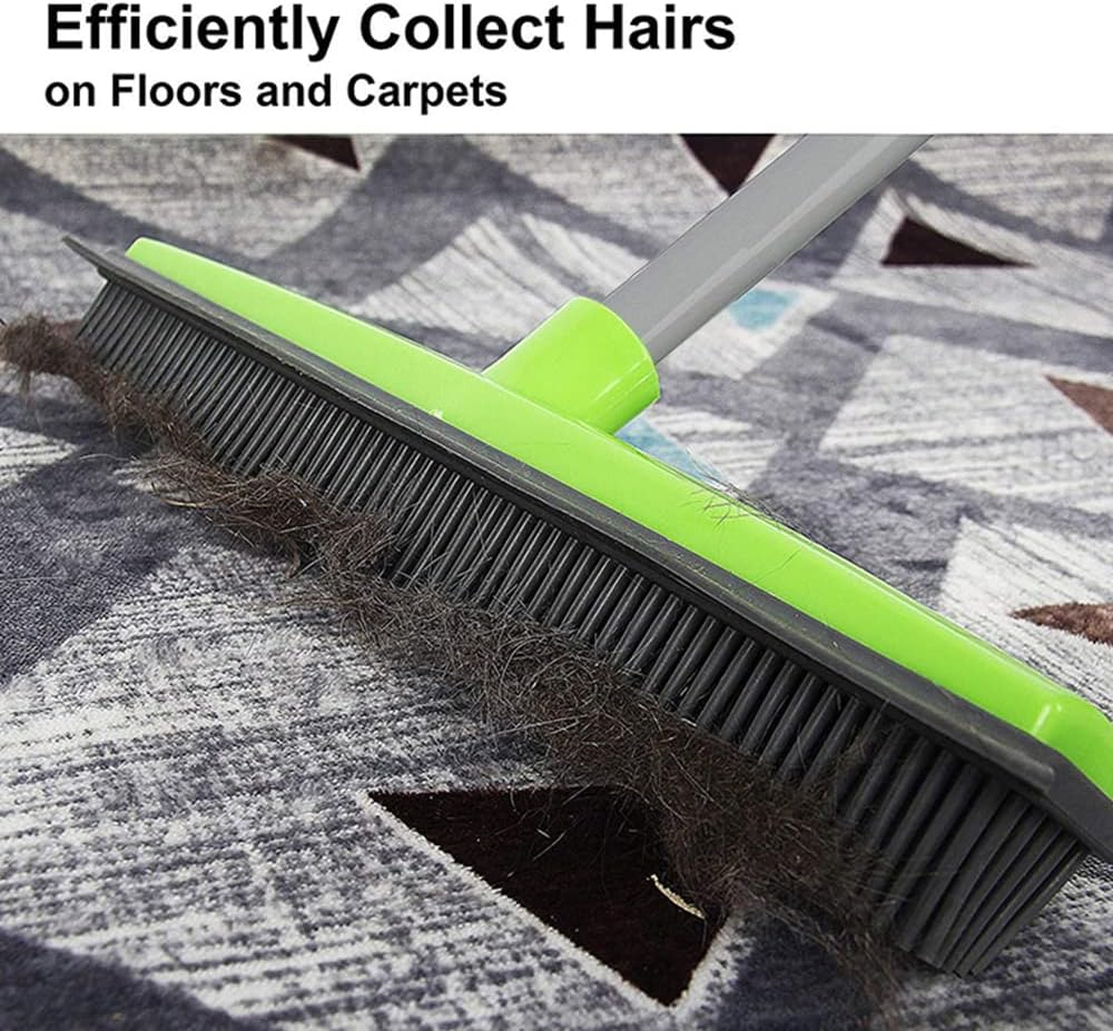 Water Resistant Long Handle Rubber Broom for Pet Cat Dog Hair Carpet