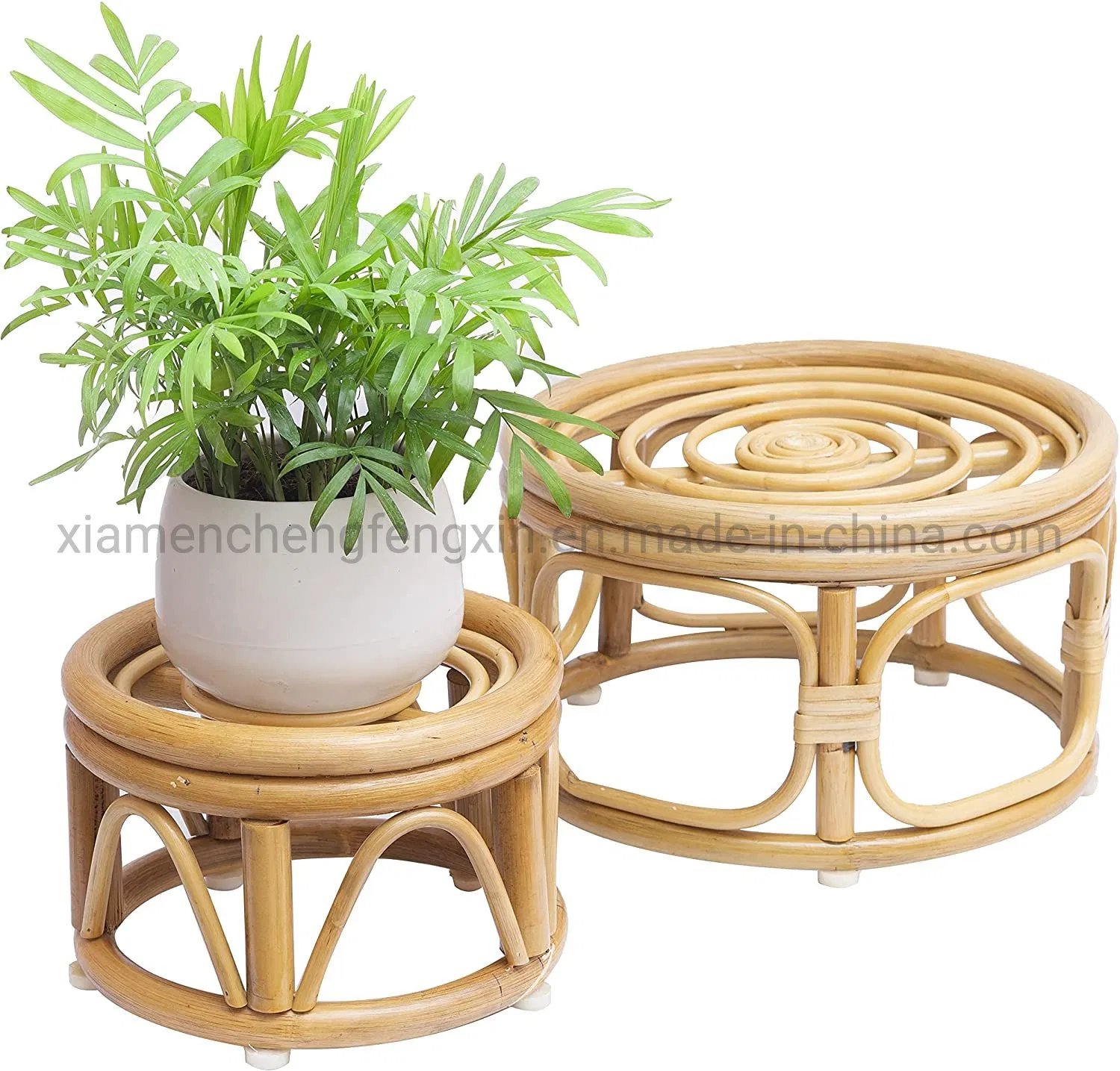 Rattan Woven Plant Stand Fits Indoor Plants, MID Century Modern Plant Stand, Boho Plant Stand Holder Suitable for 8-12inch Pot (2 Pack)