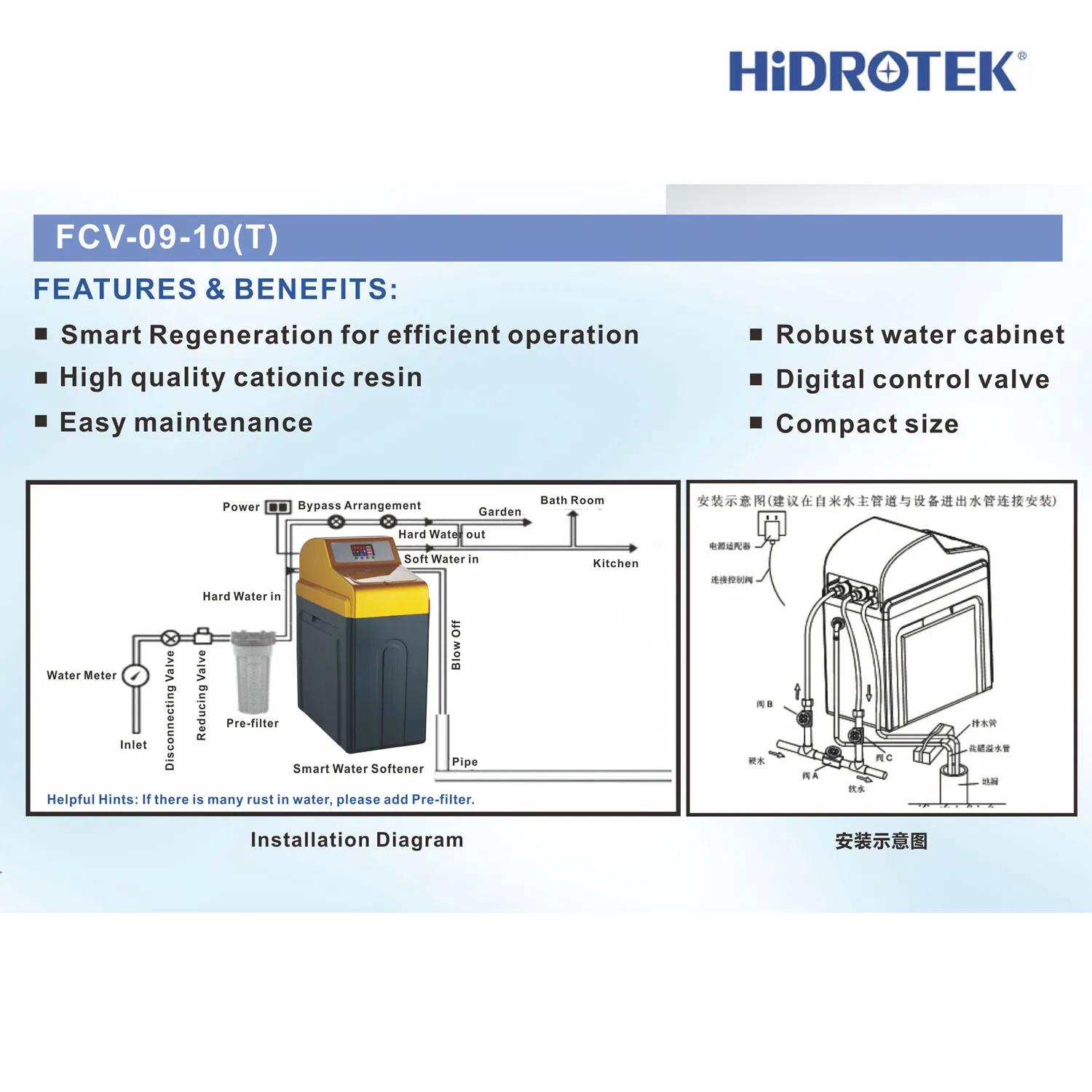 Hidrotek Family Use Intelligent Automatic Household Water Softener with Fleck