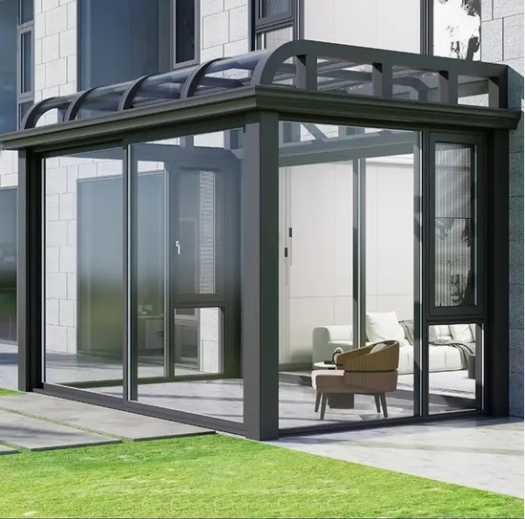 The Modern Aluminum-Framed Sunroom for Outdoor Use Offers Customization Options.