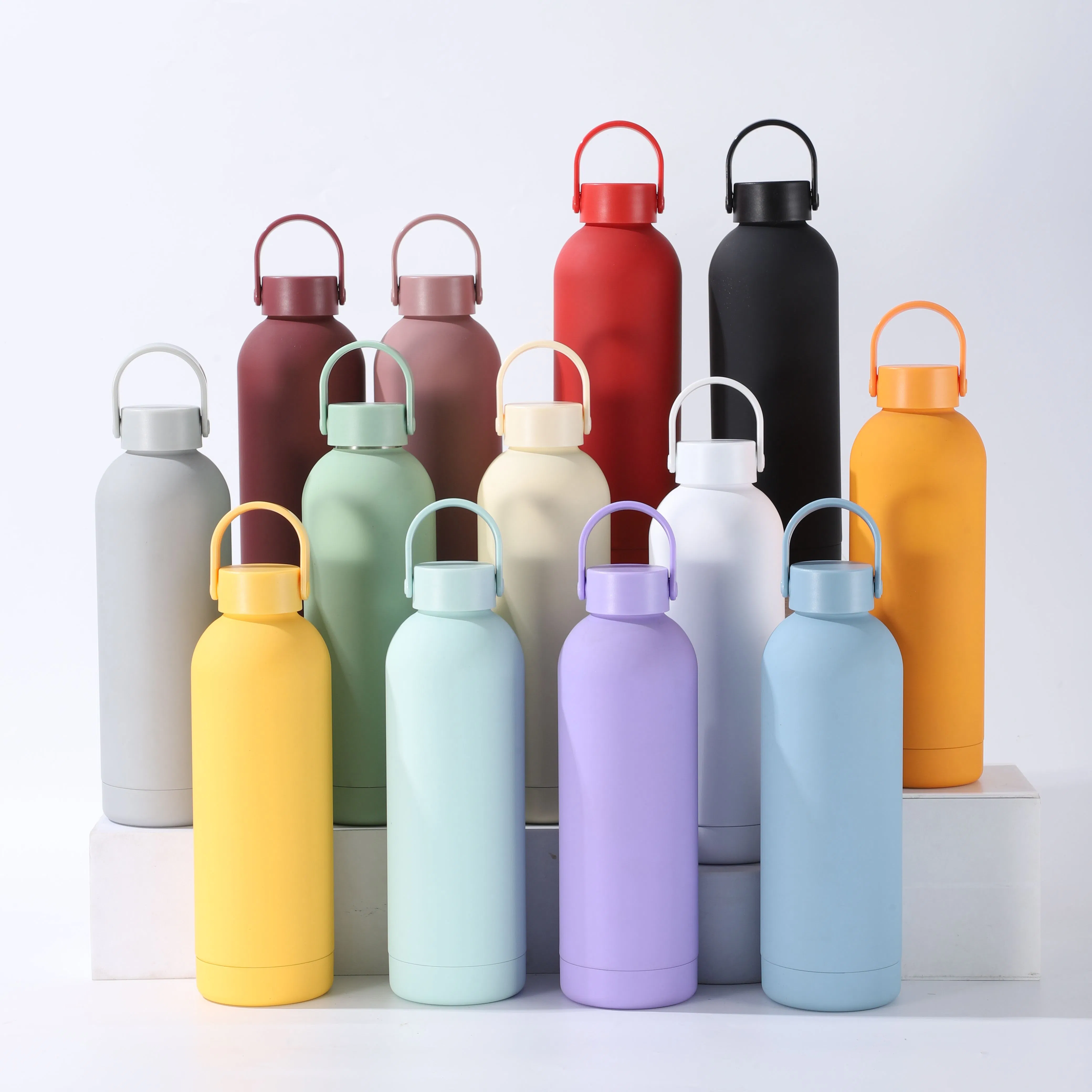 17oz Rubber Power Painting Small Mouth Stainless Steel Coffee vacuum Flask Water Bottle for Hot Water with Strap Handle