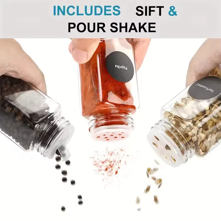 4 Oz 120ml Clear Glass Empty Square Spice Jars Herb Containers Seasoning Bottles with Bamboo Wooden Lids and Top Label