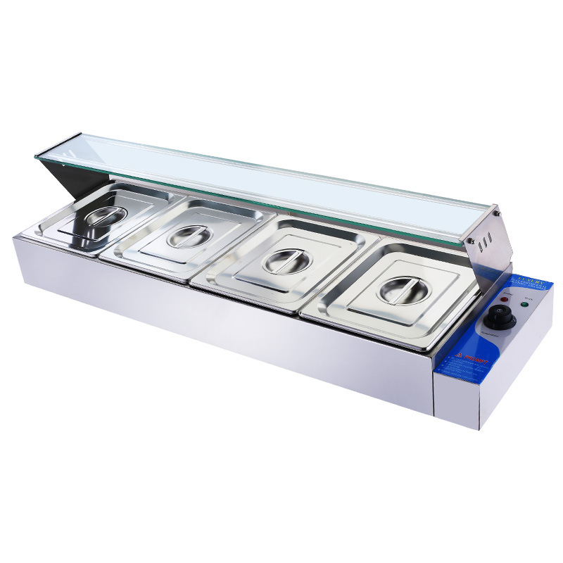 Commercial Kitchen Stainless Steel Glass Food Vending Table Fast Food Heat Preservation Table