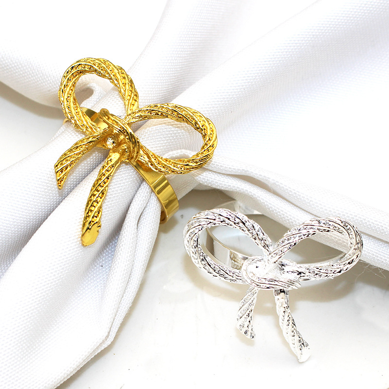 Wedding Table Decoration Bowknot Napkin Rings Metal Gold Napkin Buckle
