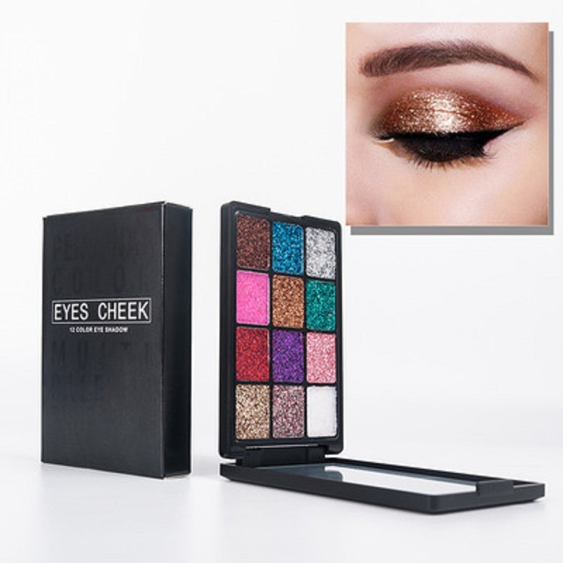 12 Colors Charming Pressed Glitter Eyeshadow Palette Unique Eye Shimmer Esg13534