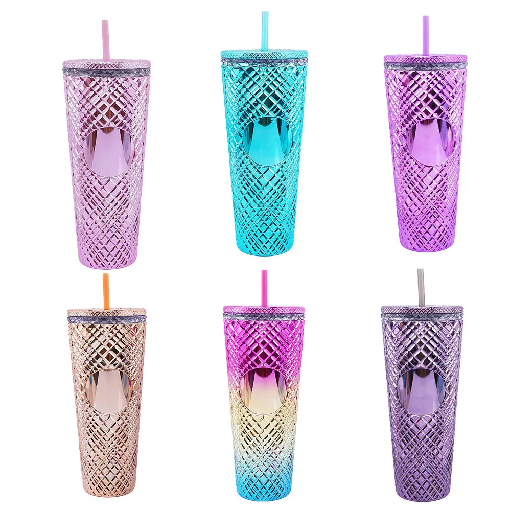24oz Plastic Double Wall Drinking Diamond Studded Tumbler Acrylic Tumblers