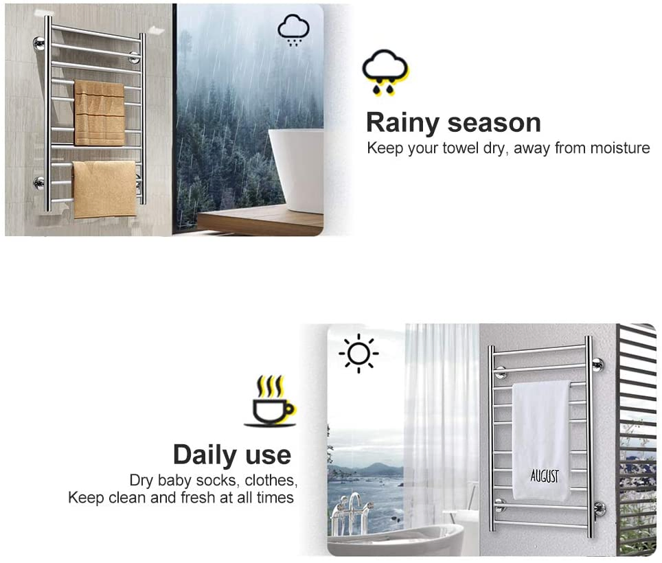 SUS304 Heated Towel Rack for Bathroom with Built-in Timer