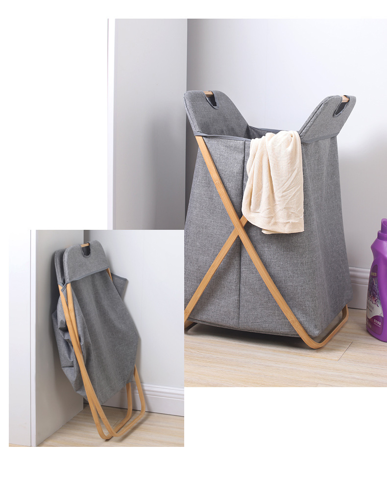 Simple Foldable X-Shaped Bamboo Laundry Storage Basket for Home Use