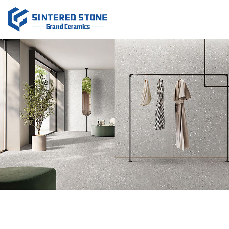1200X2700X9mm Terrazzo Porcelain Slab Panels Are Used for Non-Slip Sintered Stone on The Living Room Background Wall