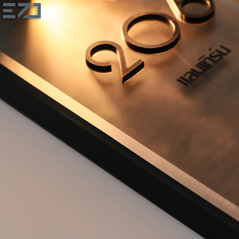 Ezd Custom Walnut Wood Hollow out Luminous Numbers Doorbell Apartment Door Plates