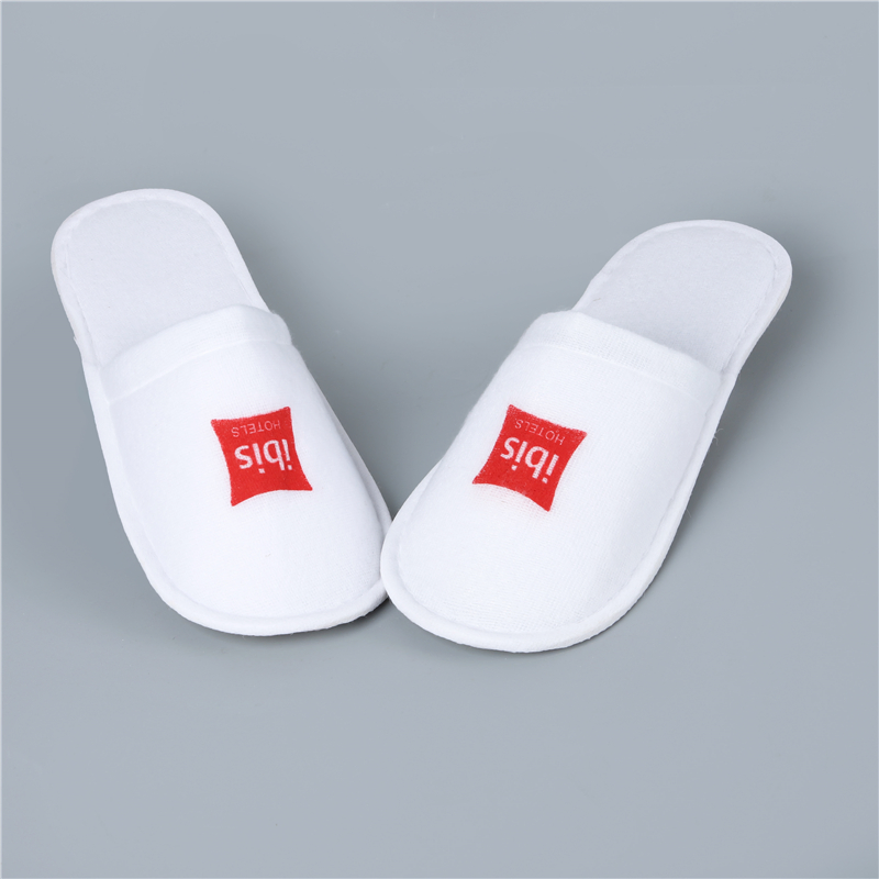 Ibis Hotel Slipper Custom Logo Hotel White Cotton Terry Hotel Slipper