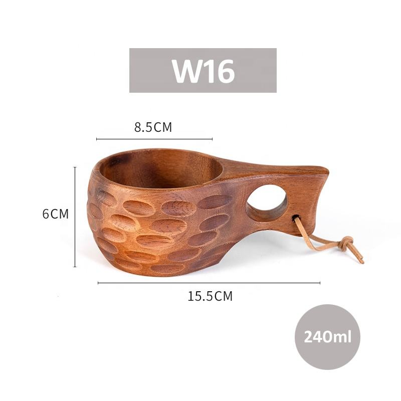 Natural Finland Portable Wooden Tea Cup Vintage Big Belly Wooden Coffee Milk Cup for Travel