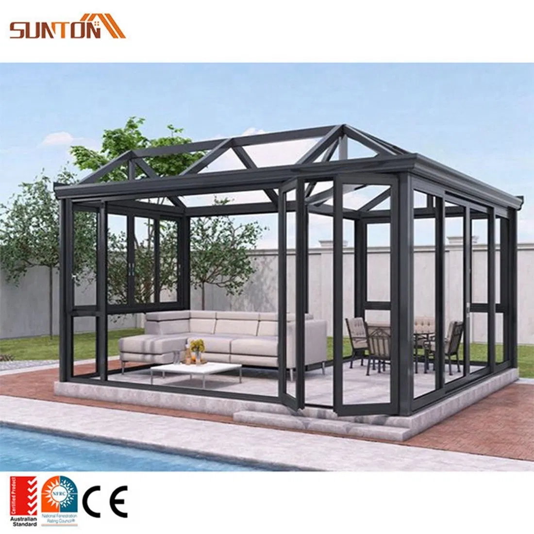 Modern Portable Design 4 Season Small Glass Veranda Solarium Room Aluminum Winter Garden House Terrace Roof Sunroom