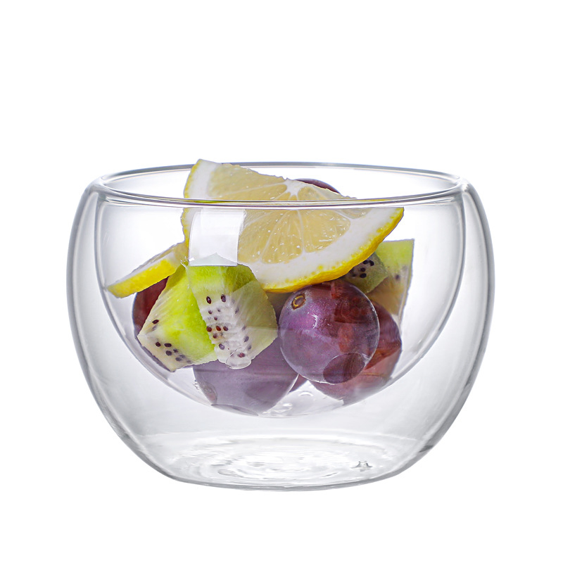 300ml 500ml Customized Kitchen Use Double Wall Glass Fruit Sugar Milk Salad Bowl