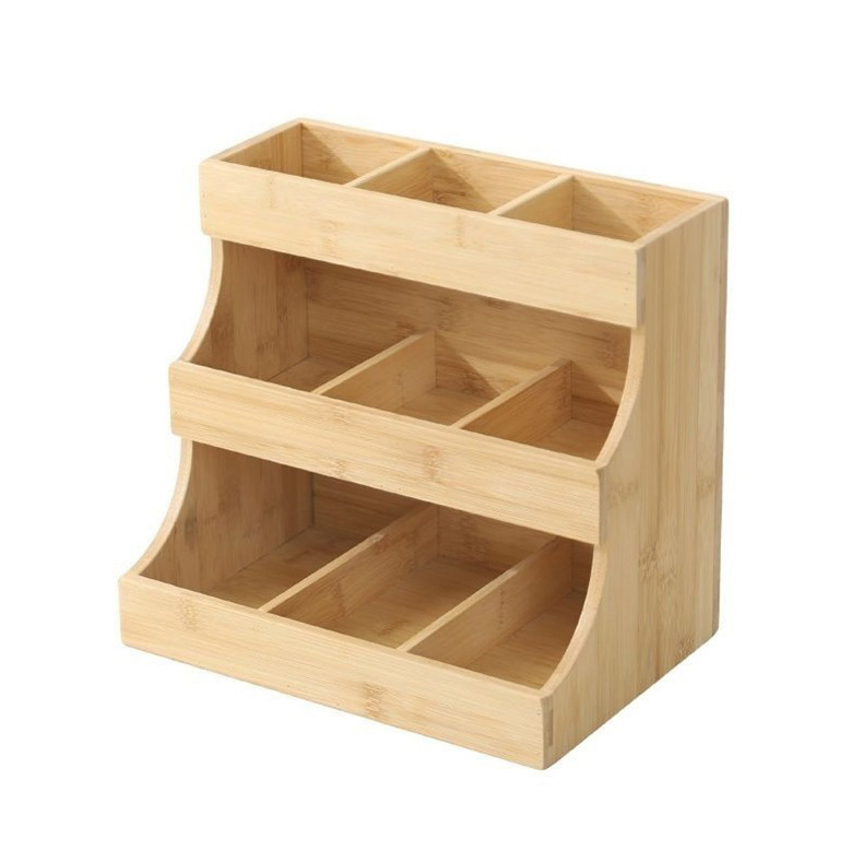 Elegant Multi-Functional Bamboo Multi-Layer Household Desktop Storage Tea and Coffee Bags Shelf