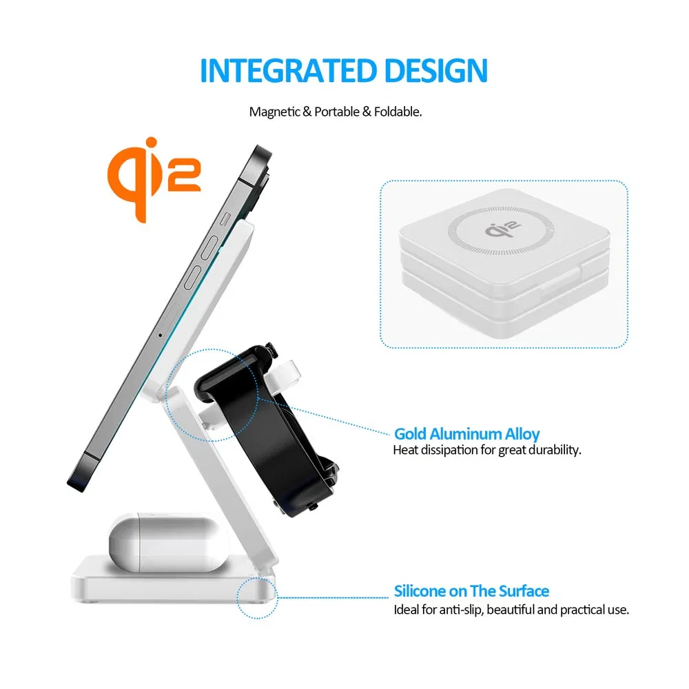 Складной 3-в-1 Qi2 магнитный беспроводной зарядник