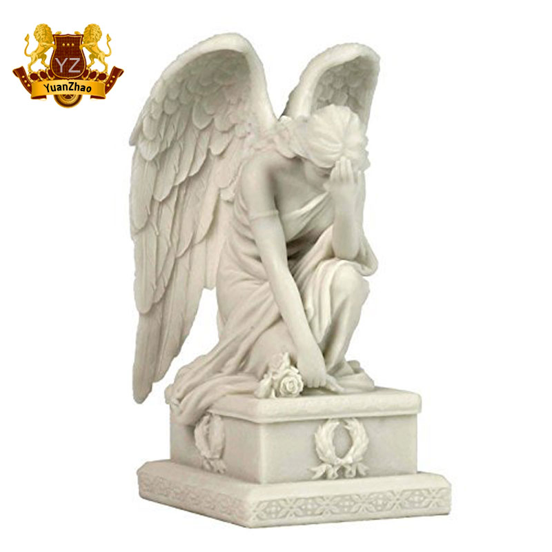Cemetery Memorial Life Size Weeping Angel Marble Statue Mable Angel Headstone Monument
