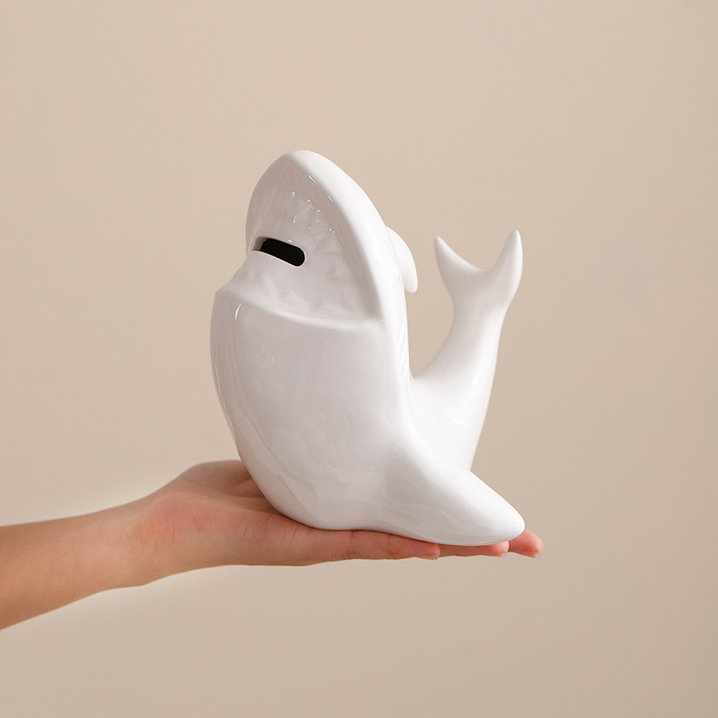 Handmade Ceramic Shark Piggy Bank for Fun Home Decor